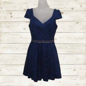 Alya size S womens party mini dress size S color blue with rhinestones accents
